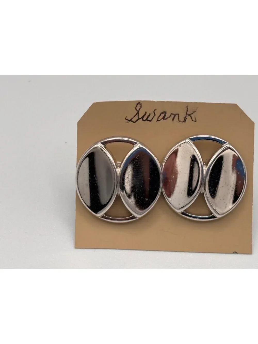 Vintage Swank Silver-Tone Oval Cufflinks Geometric Design For Men